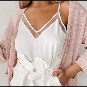 Lulu’s Sweet Fling White Mesh Trim Tank Top